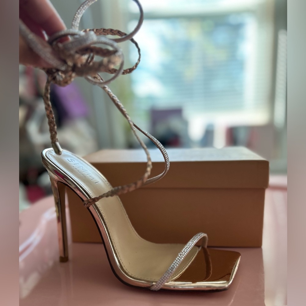 Viviana Rose Gold Diamante Strap Lace Stiletto Heels